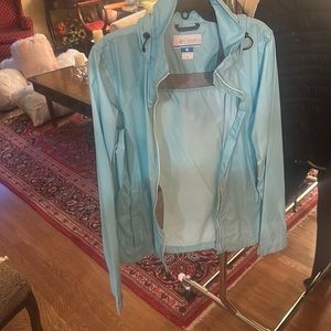 Columbia light blue rain jacket